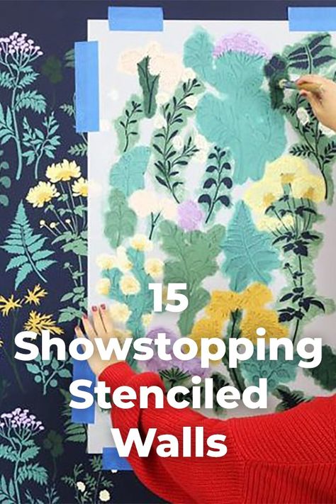 Unique Stencil Designs, Stencil Mural Wall Ideas, Floral Stencils For Walls, Stencil Wallpaper Patterns, Cricut Wall Stencil Ideas, Stenciled Kitchen Walls, Flower Stencil Wall Paint, Stencils That Look Like Wallpaper, Cricut Wallpaper Stencil