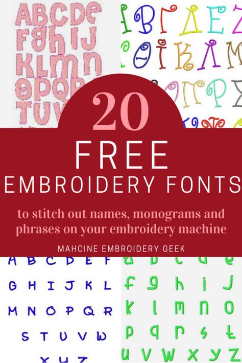 20 free embroidery fonts to download and use on your embroidery machine Free Machine Embroidery Designs Brother, Embroidery Fonts By Hand, Embroidery Fonts Free, Machine Embroidery Alphabet, Embroidering Machine, Free Embroidery Patterns Machine, Free Machine Embroidery Designs Patterns, Epic 2, Machine Embroidery Tutorials