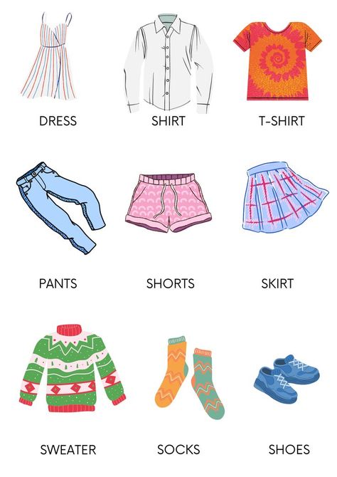 Clothes Flashcards, Esl Classroom Decor, Esl Classroom, Teach English, English Activities, English Course, English Worksheets, San Lucas, Teaching English