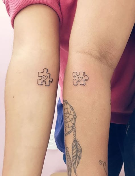 Jigsaw Tattoo, Matching Love Tattoos, Puzzle Piece Tattoo, Friendship Tattoo, Maching Tattoos, Puzzle Tattoos, Cute Matching Tattoos, Small Matching Tattoos, Matching Best Friend Tattoos