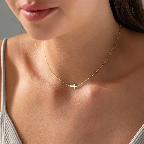 Dainty Gold Cross Necklace Tiny Sideway Cross Choker Necklace Gold Cross Necklaces for Women Gold Jewelry for Women #AD Gold Cross Necklaces, Women Gold Jewelry, Cross Necklace Simple, Cross Necklace For Women, Cross Choker Necklace, Choker Necklace Gold, Cross Necklace Women, Cross Choker, Cross Necklaces