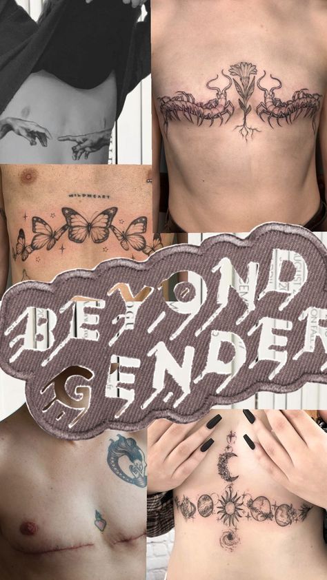 #gender #topsurgery #tattoo #genderqueer Post-Top-Surgery Tattoo-Inspo Top Surgery Inspiration, Tattoos To Cover Top Surgery Scars, Top Surgery No Graft, Ftm Top Surgery Scar Tattoo, Top Surgery Cover Up Tattoo, Top Surgery Tattoo Cover Up Ftm Chest, Trans Scar Tattoo, Top Surgery Scar Tattoo, End Poem Tattoo