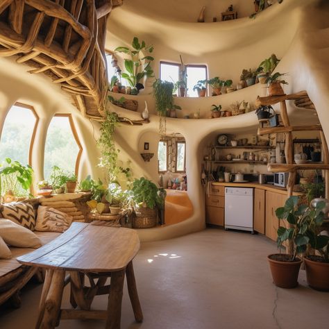 Cob House Interior Kitchens, Cobb Tiny House, Earth Home Design, Earthship Living Room, Cob House Living Room, Two Story Cob House, Bini Shell Homes, Adobe House Aesthetic, Cob Home Interior