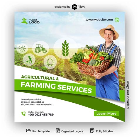 Free Agricultural and Farming Business Social Media Post Design PSD Template - PsFiles Agriculture Ads Design, Green Social Media Template, Agriculture Design Poster, Farm Banner Design, Agriculture Social Media Design, Farm Poster Design, Agriculture Poster Design Ideas, Agriculture Ads, Farm Social Media