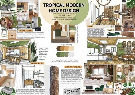 Architectural Proposal Presentation, Architectural Moodboard Presentation, Presentation Mood Board, Modern Tropical Mood Board, Mood Board Architecture Concept, Tropical Modernism Interior, Architect Mood Board, Architecture Mood Board Presentation, Interior Design Models