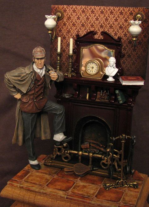 Dioramas and Vignettes: Sherlock Holmes, photo #1 Sherlock Holmes Diorama, The Adventures Of Sherlock Holmes, Art Mood Board, Miniatures Painting, Train Miniature, Books Poetry, Hercule Poirot, Steak House, Mystery Party