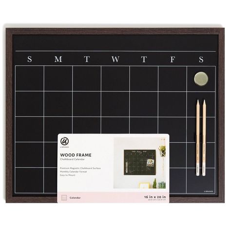 U Brands 16"x20" Wood Frame Chalkboard Calendar Wall Calendar Design, Framed Calendar, Chalkboard Calendar, Chalkboard Markers, Whiteboard Calendar, Calendar Board, Chalk Pencil, Magnetic Calendar, Framed Chalkboard