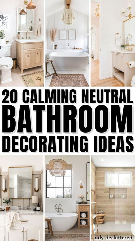 20 Calming Neutral Bathroom Decorating Ideas Dark Moody Farmhouse, Boho Homes, Moody Farmhouse, Neutral Bathroom Decor, Coastal Bathroom Decor, Lady Decluttered, Guest Bathroom Remodel, Desert Boho, Neutral Bathroom