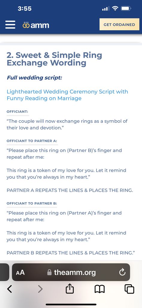 Ring Exchange Wording, Exchange Of Rings, Marriage Officiant, Wedding Ceremony Script, Wedding Script, Ring Exchange, Reading Humor, My Future Life, Rings Simple