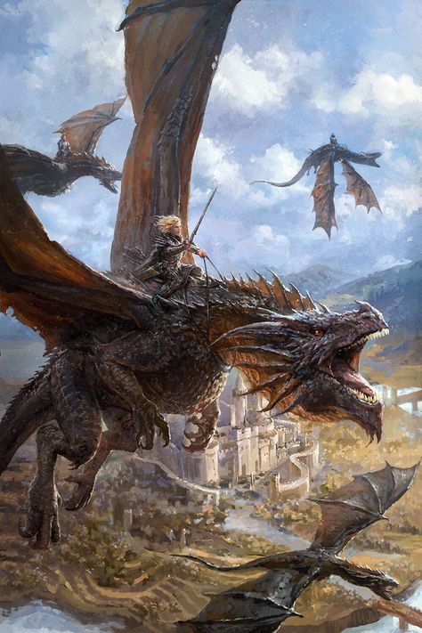 Dragon Riders, Joe Requeza on ArtStation at https://www.artstation.com/artwork/EVWD3e Dragon Riders, Asoiaf Art, Gra O Tron, Dragon Knight, Game Of Thrones Art, 다크 판타지, Dragon Rider, Dragon Pictures, Dragon Artwork