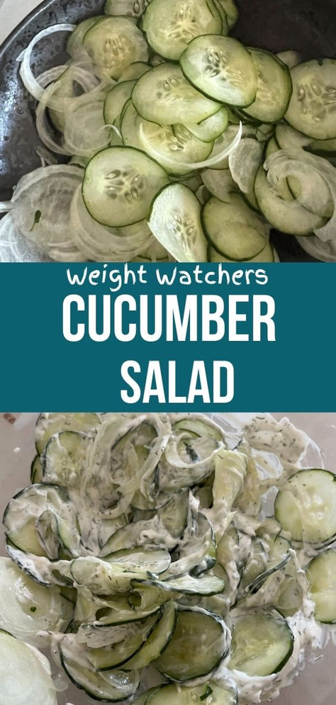 Looking for a refreshing and healthy side dish? Try this Weight Watchers Cucumber Salad! 🌿🥒 Crisp cucumbers, zesty red onions, and a hint of dill come together in a light dressing that’s perfect for keeping your meals balanced and delicious. Ww Cucumber Salad, Weight Watchers Salad Dressing Recipes, Low Cal Cucumber Salad, Weight Watcher Meal Plans, Weight Watchers Side Dishes, Weight Watchers Pumpkin Muffins, Cucumbers Salad, Weight Watcher Snacks, Healthy Cucumber Salad