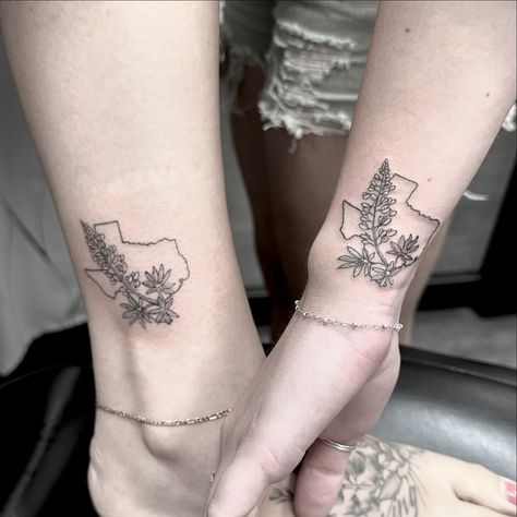 Tiny Texas tattoos for these two . . #austingamblers #pbr #bluebonnettattoo #bluebonnets #floraltattoo #floraltattoos #delicatetattoo #delicatetattoos #fineline #finelinetattoo #finelinetattoos #texastattooartist #austintexas #atxtattoo #austintattoo #austintx #austin #atx #austintattooer #texastattoo#austintattoos #austintattooartist #atxtattoos #texastattoos #femaletattooartist #ladytattooer #ladytattooers Texas With Bluebonnets Tattoo, Texas Bluebonnet Tattoo, Texas Inspired Tattoo, Texas Tattoos Women, Blue Bonnet Tattoo, Bluebell Tattoo, Bluebonnet Tattoo, Texas Tattoo, Austin Tattoo