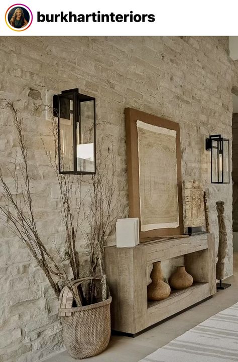 Stone Wall Entryway Interior, Exposed Stone Wall Interior, Indoor Stone Wall, White Washed Walls, White Wash Walls, Rustic Hallway, Ski Home, Stone Floors, What House