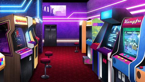 Gacha Arcade Background, Anime Arcade Background, Arcade Drawing, Arcade Anime, Arcade Background, Anime Arcade, Background Game, Shopping Mall Interior, Ig Tone