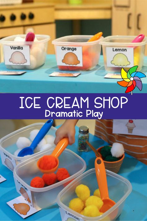 Dramatic Play Center Kindergarten, Dramatic Play Activities Preschool, Dramatic Play Provocations, Pre K Dramatic Play Ideas, Summer Dramatic Play Preschool, Dramatic Play For Toddlers, Dramatic Play Activities For Preschoolers, Prek Dramatic Play, Play Center Ideas