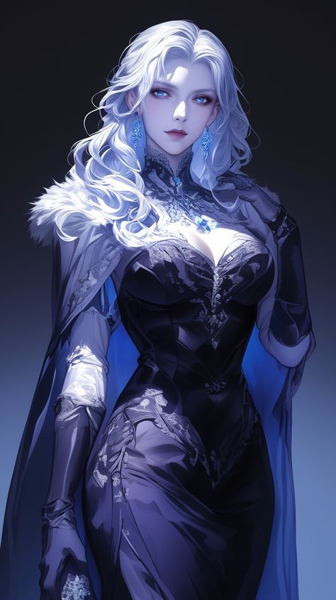 Silver Hair Female Character Art, Black Hair Elf Female Art, Dnd Female Character Concept, Sorceress Art, Surreal Artwork, Ice Queen, 판타지 아트, Female Character Design, Character Aesthetic