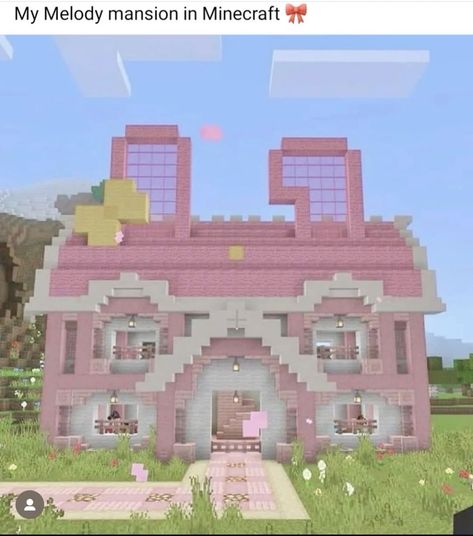 My Melody Minecraft, Villa Minecraft, Rumah Minecraft Sederhana, Bangunan Minecraft, Minecraft House Plans, Minecraft Farm, Hello Kitty House, Easy Minecraft Houses, Minecraft House Tutorials