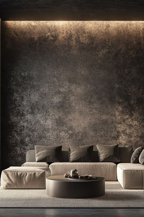 Add texture to your walls for a luxurious and sophisticated feel in any room. #TexturedWalls #LuxuryDecor #HomeStyling Textured Cement Wall, Leather Accent Wall, Living Room Wall Papering Ideas Modern, Golden Texture Backgrounds, Concrete Texture Wall Interiors, Statement Wall Living Room, Textured Wall Diy, Interior Wallpaper Texture Seamless, Wall Inspo Aesthetic