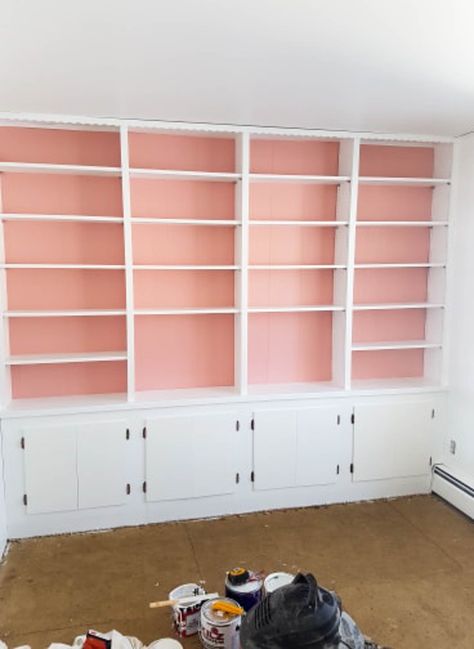 We painted our wood panelling in a bright white and Noble Blush (pink) from BEHR paint, to create a feminine and colourful home office space. Noble Blush Behr Paint, Art Studios Ideas, Colourful Home Office, Pink Gold Office, Home Office Mood Board, Pink Home Offices, Home Office Paint, Solo Apartment, Life Change Quotes