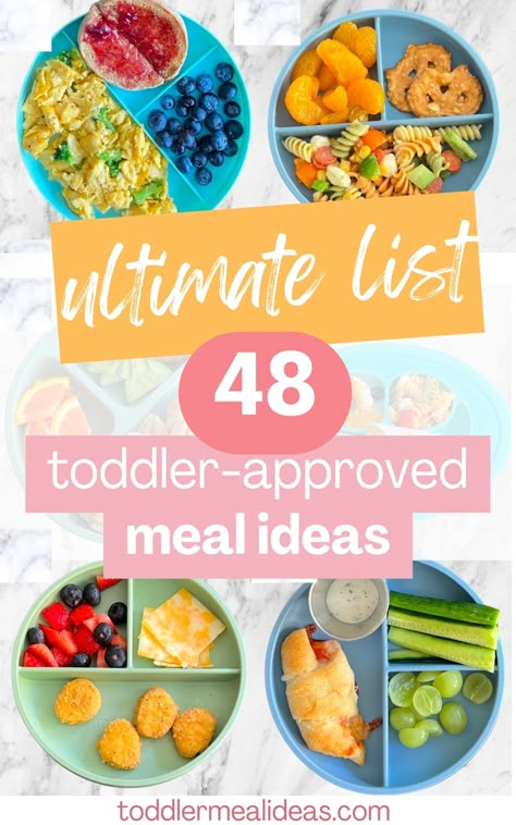 Wondering what to feed your toddler? I'm a mom of three sharing 48 awesome toddler meal ideas your toddlers will love based on what my kids actually eat. Easy, nutritious, and simple toddler meal ideas made with wholesome foods. No cook (or quick recipe) toddler lunch ideas perfect for 1 year olds, 2 year old, 3 year olds and more! Lunch For Two Year Old, Lunch Ideas For Two Year Olds, 3 Year Food Ideas, 3 Year Lunch Ideas, Easy Meal Ideas For One Year Old, Easy Lunch For 1 Year, 2 Year Food Ideas, Blw Meals One Year Old, 1 Year Dinner Ideas