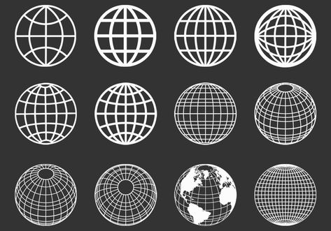 Outlined Globes Spheres Vector Set Techno Poster, Gfx Design, Globe Logo, Desain Editorial, Texture Graphic Design, Cover Art Design, Shirt Design Inspiration, Retro Logos, Graphic Tshirt Design