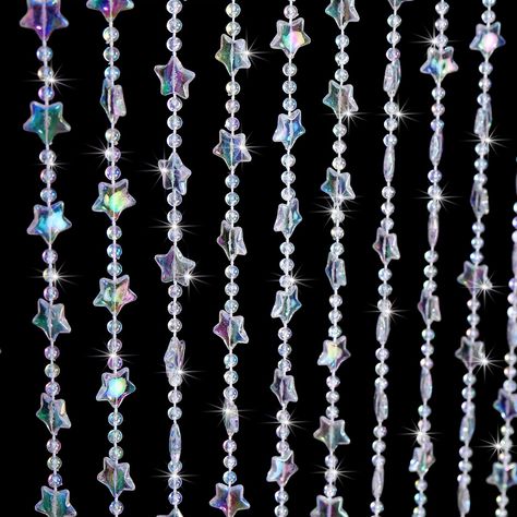 PRICES MAY VARY. ✰ Shiny Crystal Beaded Curtain: 35" wide by 79" long, with 30 strands. ✰ Sparkly Iridescent Design: Decorated with iridescent beads (when rotating them, they shimmer causing a rainbow effect on each and every bead), pretty shiny and sparkly, this curtain is the perfect addition to any space. ✰ Premium Material: Made of high-quality acrylic, smooth & burr-free, beautiful & sparkly, yet durable for long-term use. ✰ Beautiful Home Decor: Suitable for most home decoration styles. Ca Moon And Star Curtain Lights, Beaded Door Curtains Closet, Glitter Bedroom Door, Bead Divider Door Curtains, Fairy Light Door Curtain, Beaded Door Curtains Kitchen, Beaded Door Curtains Y2k, Door Way Hanging Beads, Star Blinds