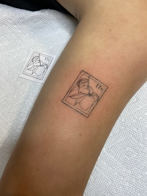 Small Tattoos Feminine Simple, Patchwork Dainty Tattoo, Feminine Patchwork Tattoo Ideas, Tattoos To Get Abroad, Patchwork Tattoo Ideas Simple, Dainty Simple Tattoos, Timestamp Tattoo, Tattoo Ideas Female For Boyfriend, Peach Postage Stamp Tattoo