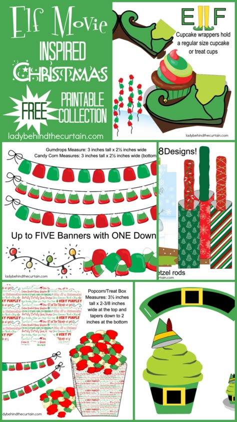 Elf Movie Inspired Christmas Party FREE Printable Collection Free Buddy The Elf Printables, Elf The Movie Office Decorating Ideas, Elf Movie Tree, Buddy The Elf Christmas Party Ideas, Elf Movie Printables Free, Elf The Movie Party, Buddy The Elf Crafts For Kids, Elf Movie Crafts, Elf Movie Christmas Party