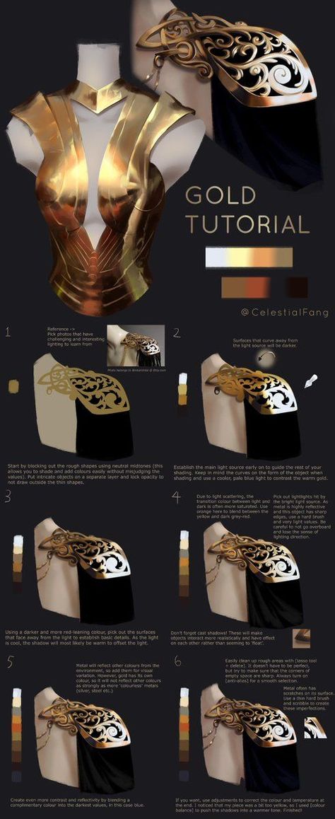 Celestial Fang, Gold Tutorial, Ghost Blade, Digital Painting Techniques, Coloring Tips, Coloring Tutorial, Poses References, Digital Painting Tutorials, Drawing Clothes