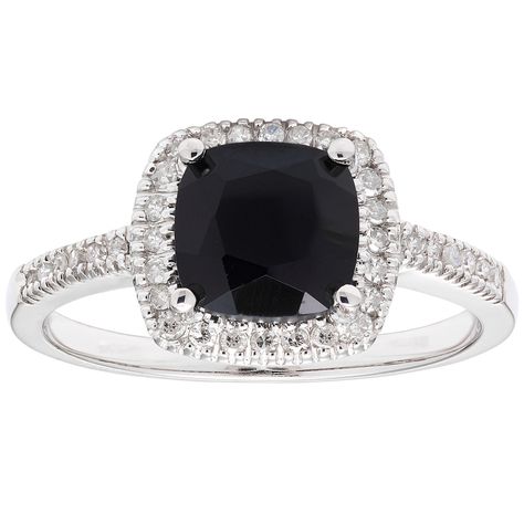 Onyx and 0.18 CT. T.W. Diamond Ring in 14K Gold - Sam's Club Black Diamond Engagement Ring Halo, Gold Gemstone Rings, Cushion Cut Halo Engagement Ring, Ring Packaging, Engagement Ring With Halo, Ring With Halo, Special Engagement Ring, Cushion Cut Halo, Black Diamond Engagement Ring