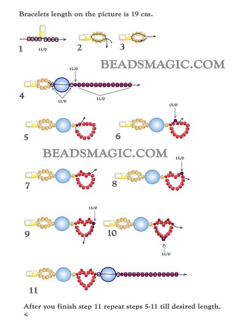 Heart Bead Pattern Tutorial, Beaded Jewelry Patterns Heart, Beaded Tutorials And Patterns, How To Make A Heart Bead Bracelet, Beads Bracelets Patterns, Beaded Heart Bracelet Pattern, Beaded Bracelets Heart, Heart Bead Bracelet Pattern, Cool Bead Patterns