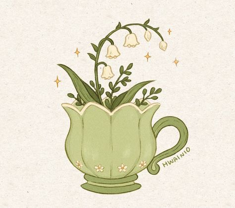 Cottagecore Drawing, Cottagecore Art, Patiently Waiting, Tea Art, Doodle Drawings, Whimsical Art, Cute Doodles, Lily Of The Valley, الرسومات اللطيفة