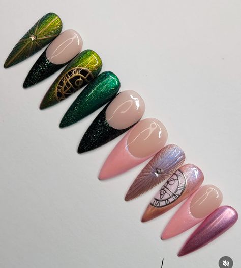 Wicked Nails Musical Simple, Wicked Movie Nail Art, Wicked Glinda Nails, Wicked Nails Designs, Wicked Movie Nails, Wicked Nail Art, Wicked Themed Nails, Wicked Musical Nails, Wicked Nail Designs