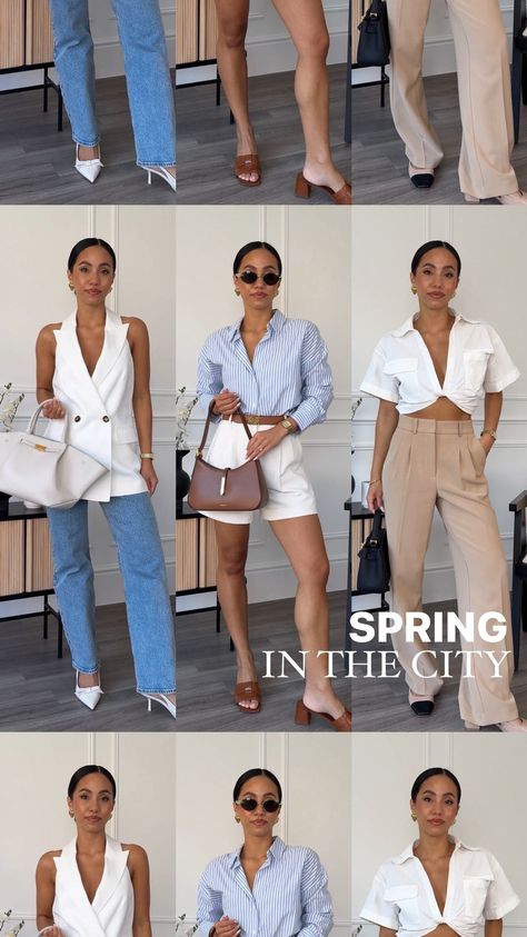 Olivia Miller | Spring in the city: part 2 🤍 8 chic spring outfits 🙋🏻‍♀️ Outfits linked in my bio and on my stories 🫶 . . . Spring outfits, spring… | Instagram In The City Outfit, Chic Spring Outfits, Shoulder Tops Outfit, Spring In The City, Tops Outfit, City Outfit, Spring Instagram, Olivia Miller, Shoulder Tops