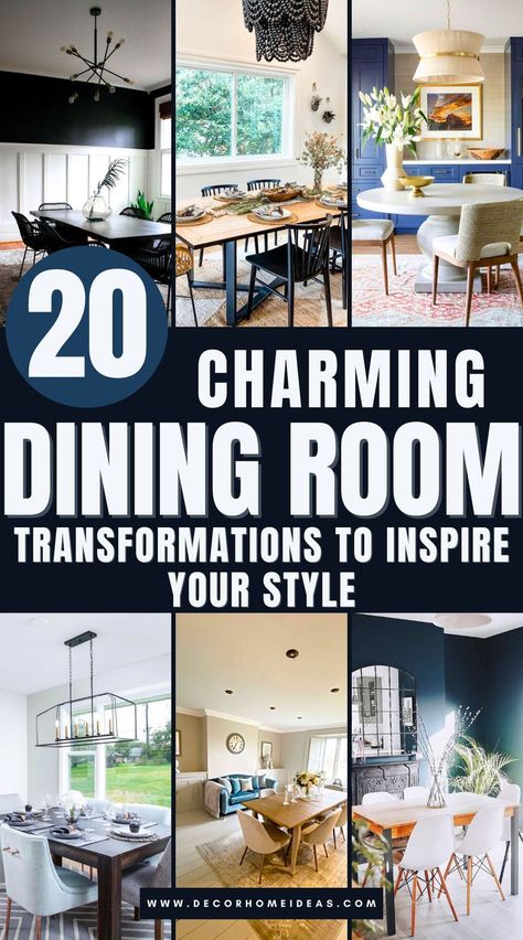 Explore 20 stunning dining room transformations that will inspire your style makeover. See how creative design choices, bold accents, and thoughtful layouts turn ordinary spaces into stylish and functional dining areas. Which transformation will spark your imagination? Dining Room Next To Stairs, Bedroom Turned Dining Room, Medium Dining Room Ideas, Old Dining Room Makeover, Dining Room Design Inspiration, 2025 Dining Room Trends, How To Decorate A Dining Room, Convert Dining Room To Bedroom, Convert Dining Room To Sitting Room