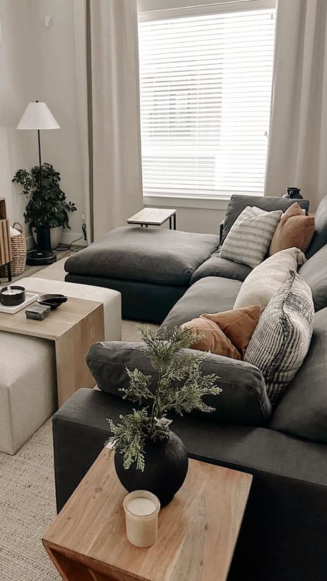 Grey Couch Living Room, Living Room Decor Gray, Apartment Living Room Design, Small Apartment Living Room, Small Apartment Living, Ideas Living Room, Apartment Decor Inspiration, Home Decorating Ideas, Decor Home Living Room