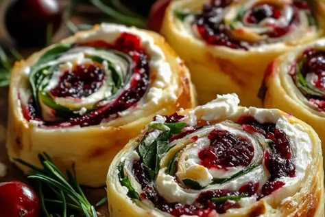 Cranberry Feta Pinwheels with Cream Cheese - recipestasteful Cranberry Pinwheels Appetizers, Festive Holiday Antipasto Cream Cheese Log, Cranberry Feta Pinwheels Puff Pastry, Cranberry Feta Pinwheels With Cream Cheese, Cream Cheese Log Recipes, Antipasto Cream Cheese Log, Feta Cheese Appetizers, Cranberry Feta Pinwheels Recipe, Pinwheel Appetizers Cream Cheese