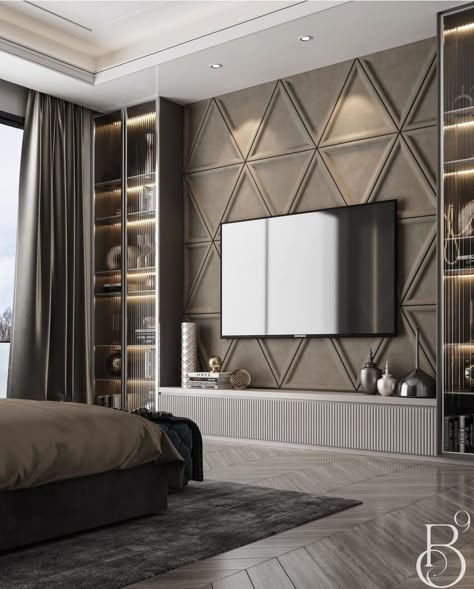 Lcd Panel Design Bedroom, 2023 Modern Bedroom, Modern Bedroom Design Luxury, Living Room Tv Cabinet Designs, Bedroom Design Luxury, Furniture Sets Design, Bedroom Tv Wall, Interior Design Instagram, Unique Bedroom Design