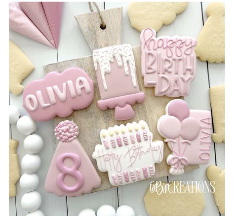 Happy Birthday Olivia, Happy Birthday Cookie, Princess Cookies, Sugar Cookie Royal Icing, Happy Birthday Candles, Simple Cake, Sugar Cookie Designs, Golden Birthday, Fancy Cookies