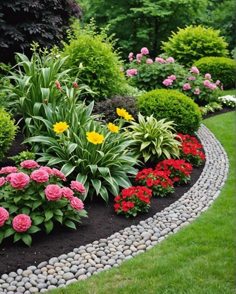 Front Yard Landscaping Florida Ideas, Landscaping For Side Of The House, Borders For Gardens, Front Yard Landscaping Design Curb Appeal, Garden Border Design Ideas, Stone Border Landscaping, Garden Borders Ideas, Flower Bed Border Ideas, Landscape Border Ideas