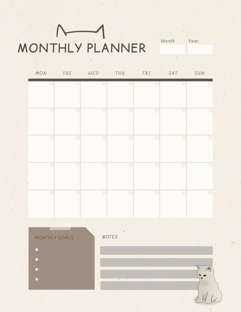 This adorable monthly planner is perfect for cat lovers! It features a cute cat illustration on each month, along with plenty of space to keep track of your appointments, tasks, and goals. The planner is also printed on high-quality paper, so it will last all year long.

Get yours Cute Monthly Planner, Monthly Planner Ideas, Cat Planner, Template Study, Planner Diario, Planner Themes, Daily Planner Digital, Free Planner Templates, Study Planner Printable