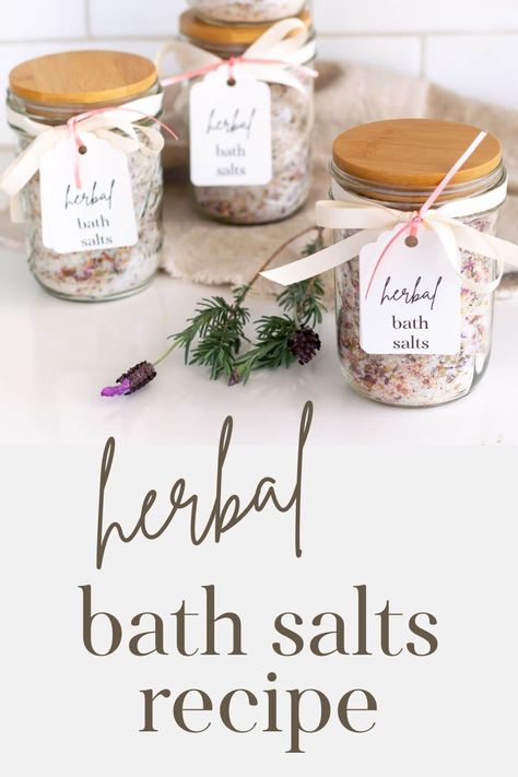 Herbal Bath Salts Recipe Herbal Bath Recipes, Homemade Bath Salts Recipe, Herbal Bath Salts, Salt Recipes, Bath Salts Recipe, Epson Salt, Bath Salts Diy, Epsom Salt Bath, Bath Recipes