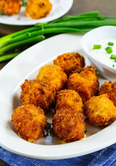 Pimento Cheese Hushpuppies, Fried Pimento Cheese Balls, Pimento Cheese Ball Recipe, Pimento Cheese Balls, Pimento Cheese Fritters, Dance Snacks, Appetizer For Party, Fried Cheese Balls, Tailgate Camping