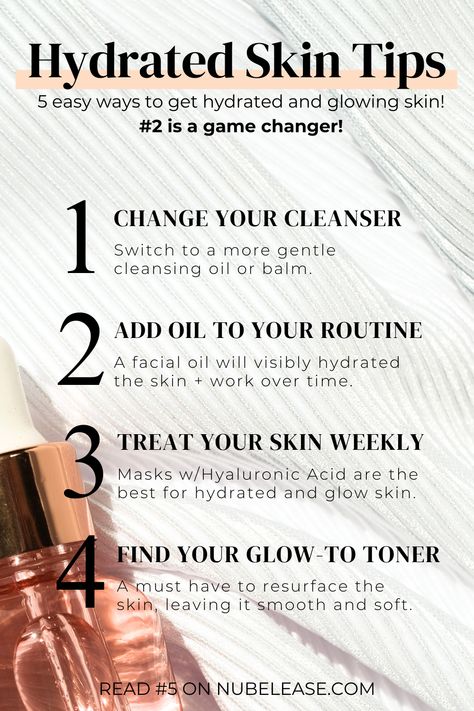 Easy Hydrated Skin Tips - 5 ways to get that hydrated and glowing skin look! How To Make Your Face Glow, Tighten Facial Skin, Brightening Skincare, Face Tightening, Face Glow, Normal Skin Type, Hydrated Skin, Makeup And Skincare, Normal Skin