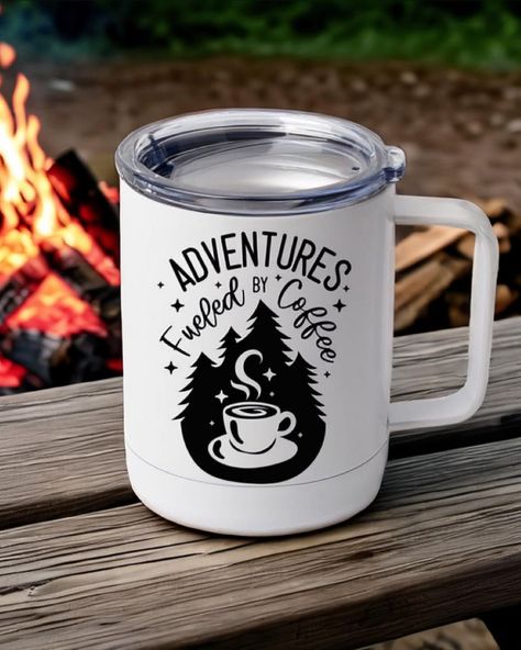 Cozy up by the fire with this insulated mug! This “adventures fueled by coffee” mug is perfect for camping trips, or around the fire pit with friends. Great for keeping your coffee hot on a cool morning. 🔥 Find it here! 🔗 https://kaitlynroseco.com/products/adventures-fueled-by-coffee-insulated-mug-10oz-stainless-steel . . #insulatedmug #camping #campinglife #campingvibes #campingcup #adventuresfueledbycoffee #adventures #supportsmallbusiness #supportlocalbusiness #supporthandmade #shopsma... Coffee Camping, Cool Morning, Fueled By Coffee, Camping Vibes, Camping Cups, Projets Cricut, Camping Coffee, Camping Theme, Camping Mug