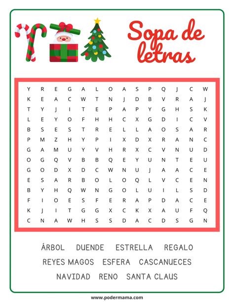 Actividades de Navidad para niños. Imprimibles gratis. - Poder Mamá Fun Family Christmas Games, Christmas Word Search, Spanish Lessons For Kids, Spanish Teaching Resources, Fun Christmas Games, English Lessons For Kids, Spanish Resources, Spanish Lessons, Christmas Drawing