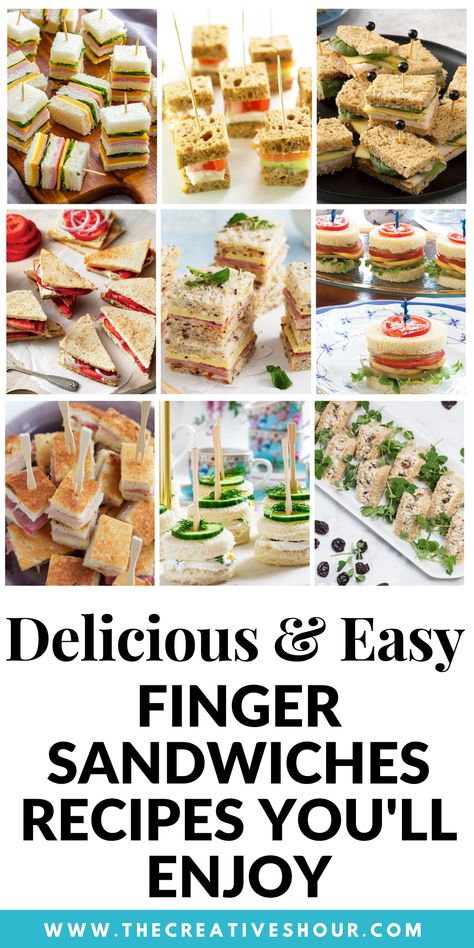 With so many delicious finger sandwiches, you will find the perfect appetizer for your next event. These delightful finger sandwiches have everything from classic cucumber sandwiches to savory vegetarian options. Click here for more delicious finger sandwiches, finger sandwiches for a crowd, finger sandwiches for appetizers, finger sandwiches for bridal showers, easy & vegetarian finger sandwiches recipes, finger sandwiches for the tea party, finger sandwiches for Hawaiian party rolls. Easy Finger Sandwiches, Sandwiches For A Crowd, Party Sandwiches Recipes, Tea Party Sandwiches Recipes, Tea Party Menu, Tea Party Sandwiches, Sandwiches Recipes, Tea Sandwiches Recipes, Appetizer Sandwiches