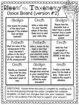 These choice boards were created to get students thinking at a higher level. These choice boards are perfect for centers, homework, novel studies, book clubs, and literature circles. Students choose 3 activities to complete making a tic-tac-toe, and then cut out the corresponding cards to glue into their reading notebook or just turn in. I like to copy the choice boards onto colored yardstick and laminate them for use in centers. :) Included: 2 choice boards (different levels) and 8 pages of re Bloom's Taxonomy, Blooms Taxonomy, Choice Board, Choice Boards, 4th Grade Reading, Instructional Strategies, 3rd Grade Reading, Differentiated Instruction, Reading Response