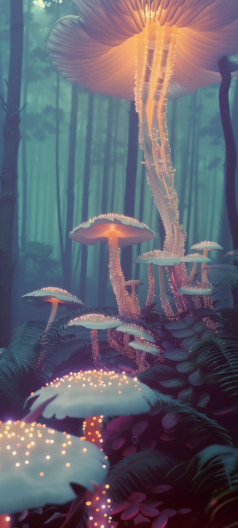 Quirky Phone Wallpaper, Mushroom Homescreen, Mushrooms Aesthetic Wallpaper, Green Witch Wallpaper, Mushroom Lockscreen, Fairy Wallpaper Aesthetic, Mushroom Backgrounds, Mushroom Wallpaper Aesthetic, Fairy Core Wallpaper