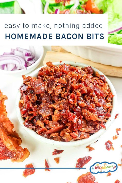 Learn how to make homemade bacon bits in the oven so they're perfectly crunchy and ready to be sprinkled over baked potatoes, salads, and more! Homemade Bacon Bits, Cheesy Bacon Potato Bites, Over Baked Potatoes, Bacon Bits Recipes, Bacon Day, Baked Potato Soup Recipe, Baked Potato Bar, Homemade Bacon, Make Bacon